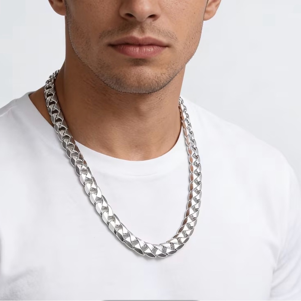 Chunky 8mm Wide Unisex Stainless Steel Cuban Link Necklace 26” - Picture 2 of 9